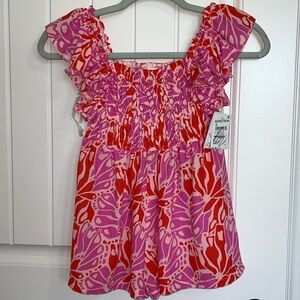 Bonnie Jean Girls Pink and Red Ruffled & Ruched Butterfly Romper Sz 6X - NWT!
